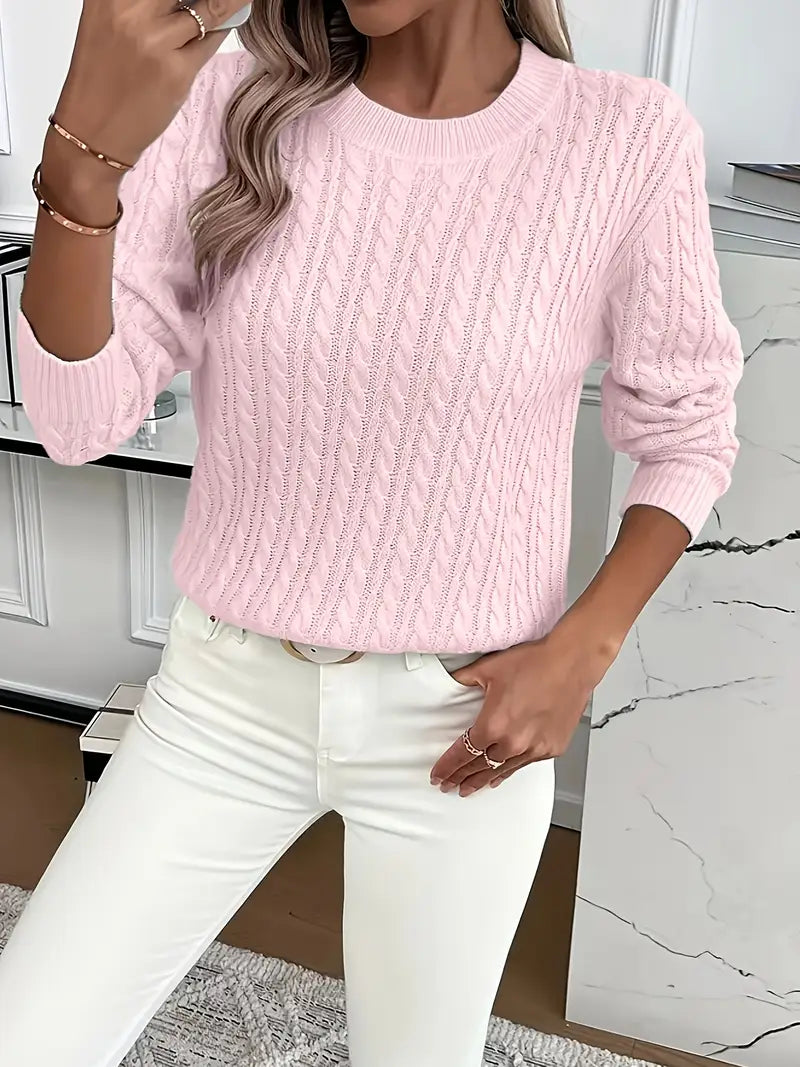 Evelyn | Pink Cable Knit Sweater
